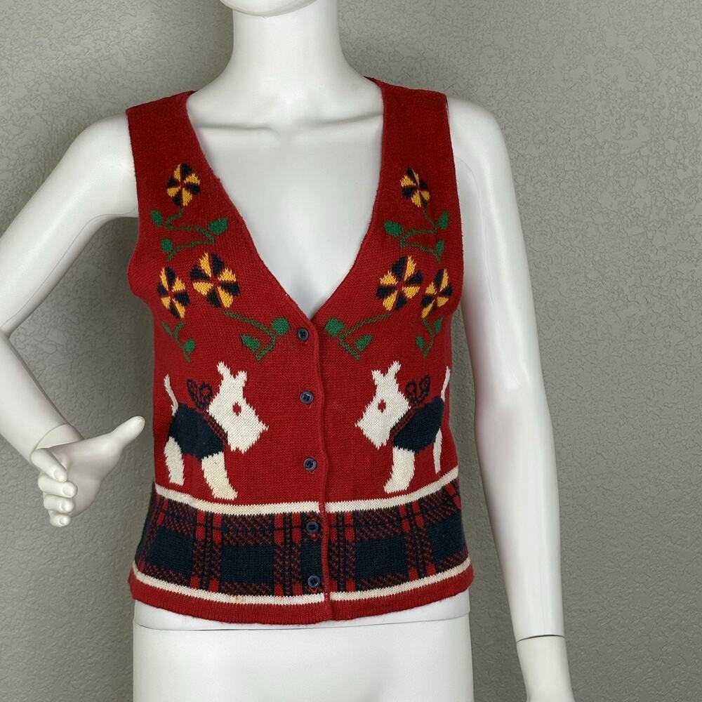 Vintage 90s Sweater Vest Scottie Dogs Christmas Novelty Red Size S